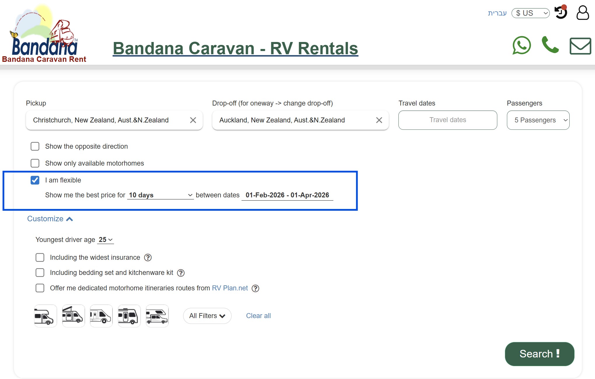 RV rental in Australia date flexibility